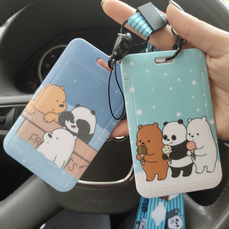 Hộp Đựng Thẻ Ảnh Kèm Dây Đeo 7 * 11cm Họa Tiết Ba Chú Gấu Hoạt Hình Dễ Thương