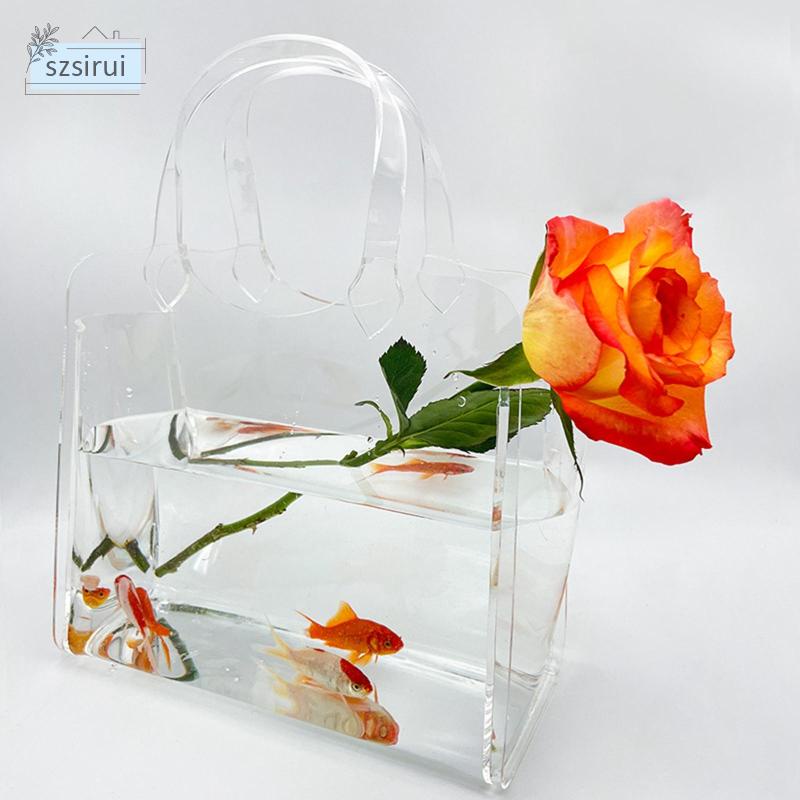 Lọ Hoa Bằng Acrylic Trong Suốt Hình Túi Xách &amp; Tô Cá Độc Đáo Trang Trí Trung Tâm