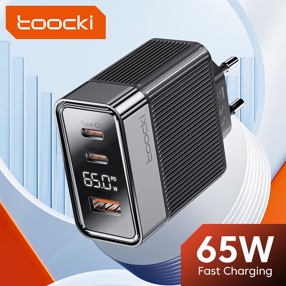 Bộ Sạc Nhanh Toocki 65W GAN USB Type C PD3.0 Màn Hình Kỹ Thuật Số Cho Điện Thoại / Máy Tính Bảng / Laptop