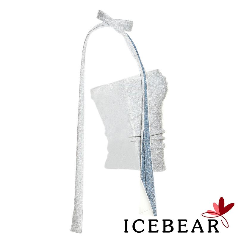 Set Đồ Mùa Hè 2 Món Gồm Áo Crop Top Hở Lưng Và Khăn Choàng Cổ Màu Sắc Tương Phản Sáng Bóng Cho Nữ