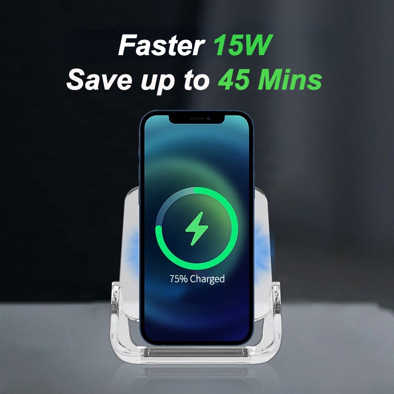 Bộ Sạc Nhanh Không Dây 10W Qi 2 Trong 1 Có Giá Đỡ Để Bàn Trong Suốt