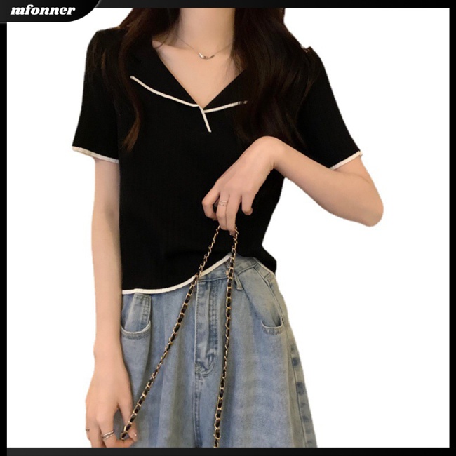 Áo Thun Dệt Kim Ngắn Tay Ôm Dáng Thanh Lịch Theo Phong Cách Mùa Hè Dành Cho Nữ