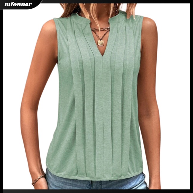 Áo Tank Top Sát Nách Cổ Chữ V Xếp Ly Ôm Dáng Thoáng Khí Thời Trang Mùa Hè Cho Nữ