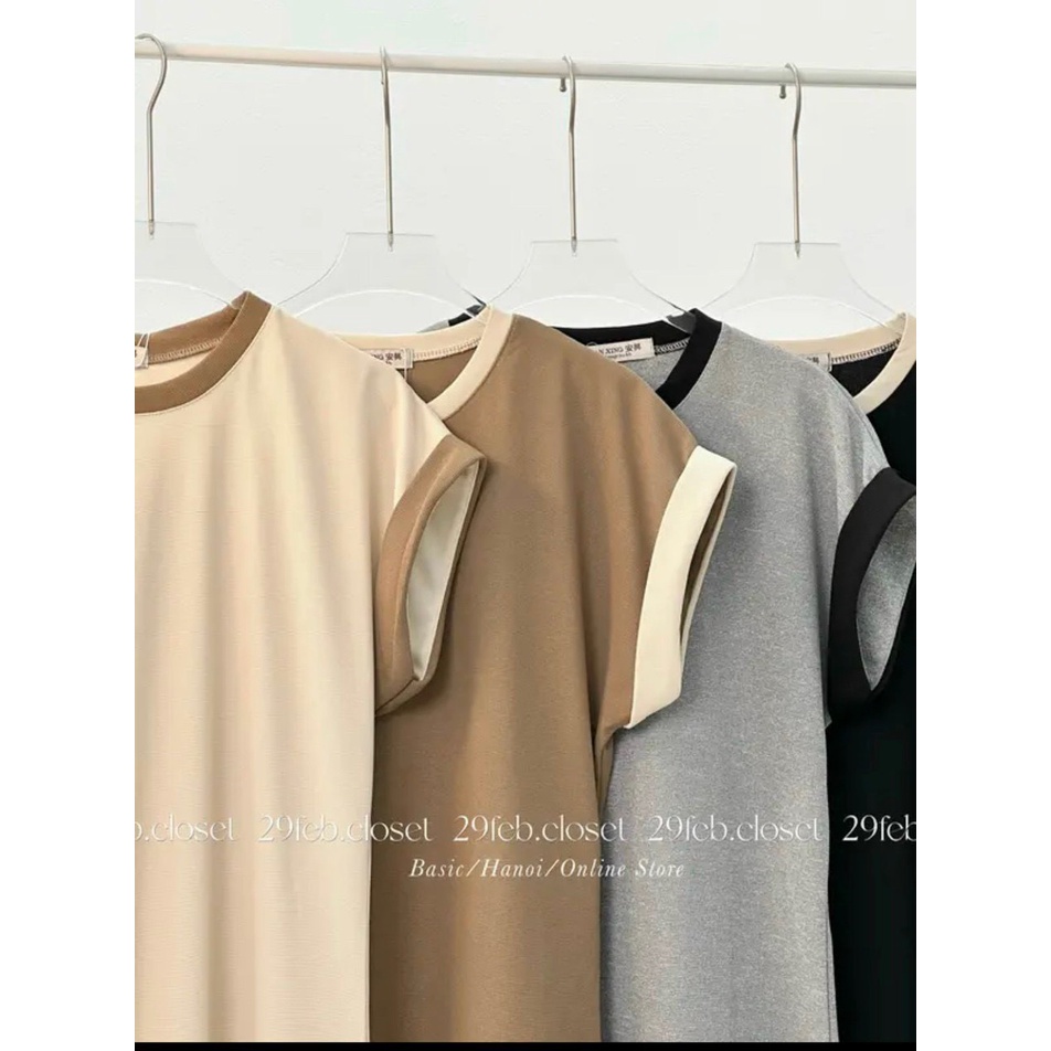 Váy bầu VH484 Đầm chất hạt gạo cổ tròn tay gập gấu đẹp mặc hè công sở suông xinh dự tiệc TIRA