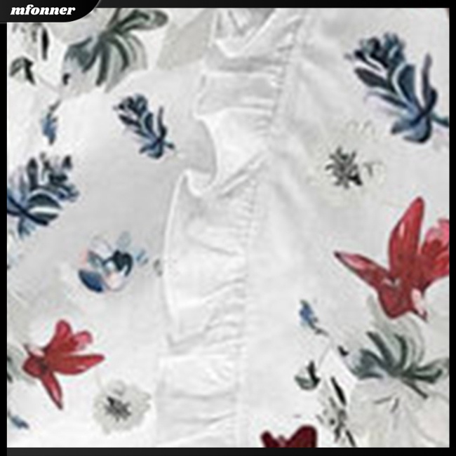 Áo Kiểu Tay Ngắn Phối Bèo Họa Tiết Hoa Thanh Lịch Cho Nữ