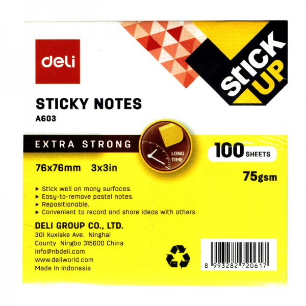 Giấy ghi chú vàng Deli 100 tờ giấy dày 75gsm Sticky Notes New
