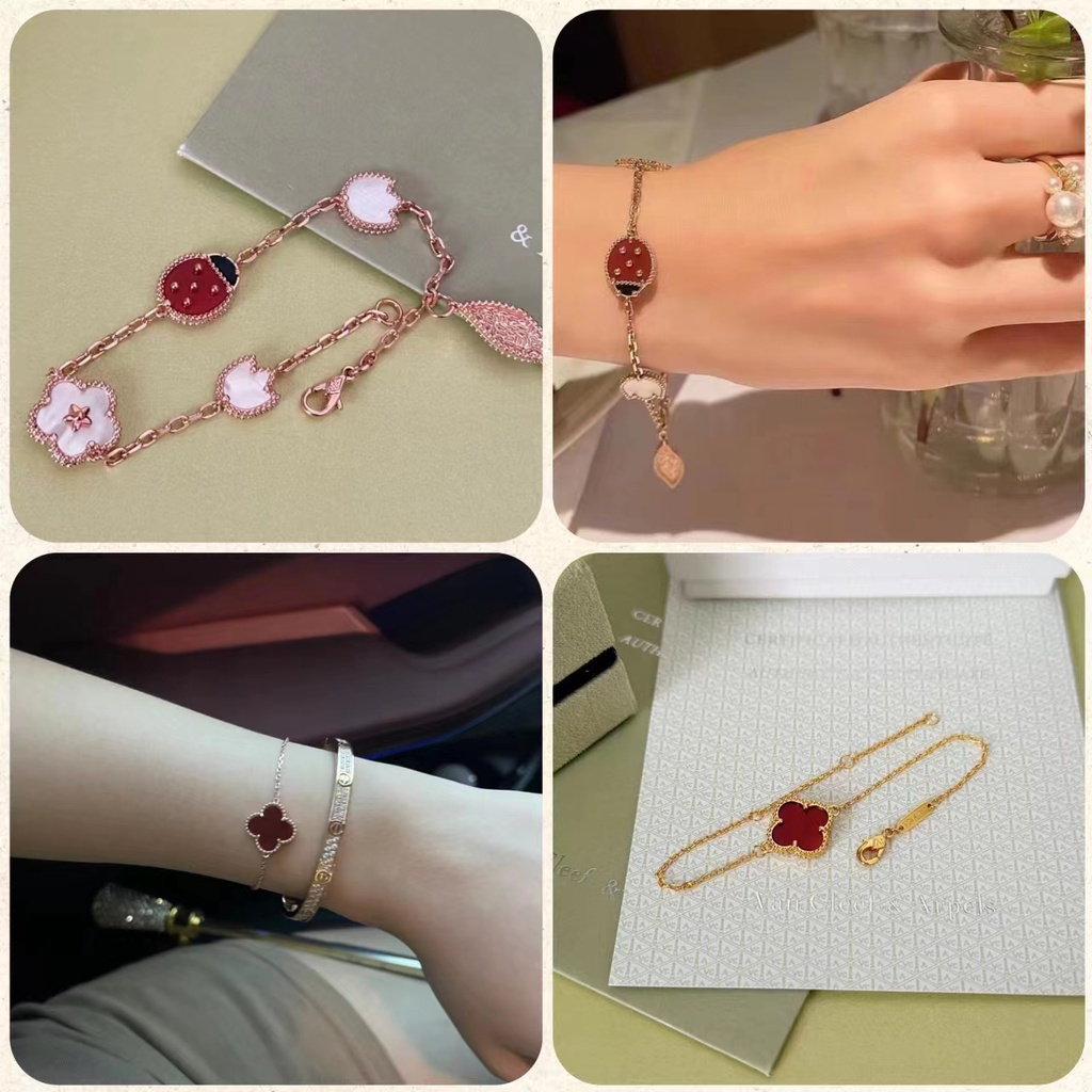 『Boutique Spot』Alhambra ® Bốn lá may mắn loạt vòng đeo tay may mắn mùa xuân vòng đeo tay 5 mẫu chủ đề đồng mạ vàng với thép in chất lượng cao hàn quốc 2023 mới tái tạo thanh lịch retro thời trang không phai 925 kim bạc cho phụ nữ B342/B024