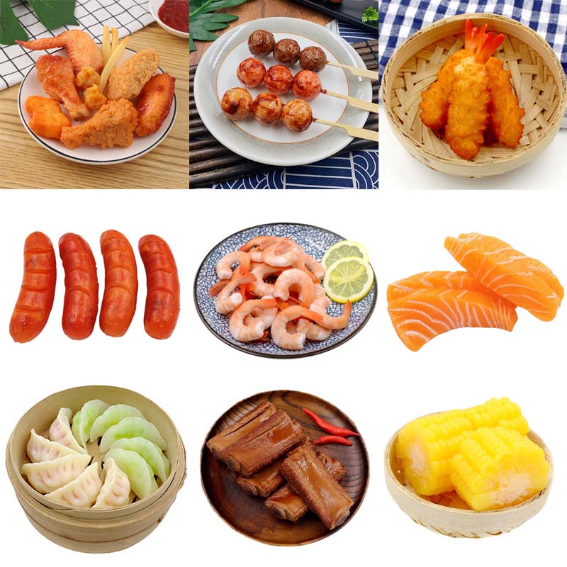 Bộ 50 Mô Hình Trái Cây / Tôm / Thịt / Bánh Bao Giả Trang Trí Nhà Bếp / Làm Đạo Cụ Chụp Ảnh