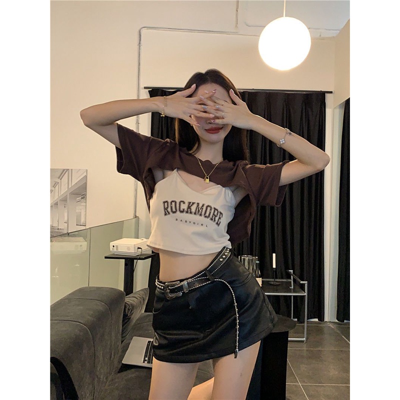 Set Áo Thun Ngắn Tay Giả Hai Lớp + Quần Short Thời Trang Mùa Hè Cho Nữ