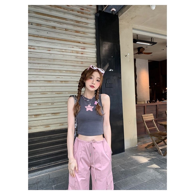 Áo Hai Dây Dáng Ngắn Ôm Sát Phong Cách Mỹ 2023 Quyến Rũ Cho Nữ