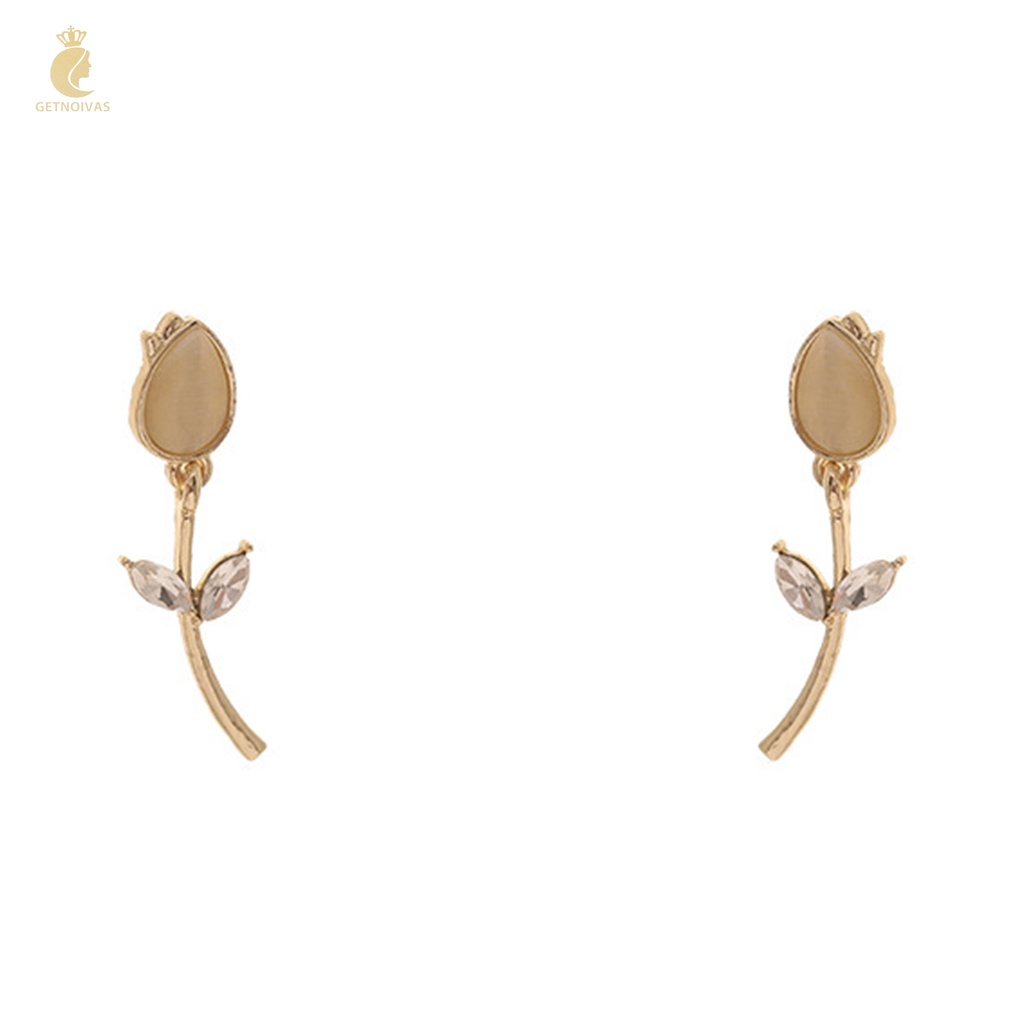 GETNOIVAS Bông Tai Mạ Bạc Hình Hoa Tulip Đính Đá Opal Thân Thiện Với Da
