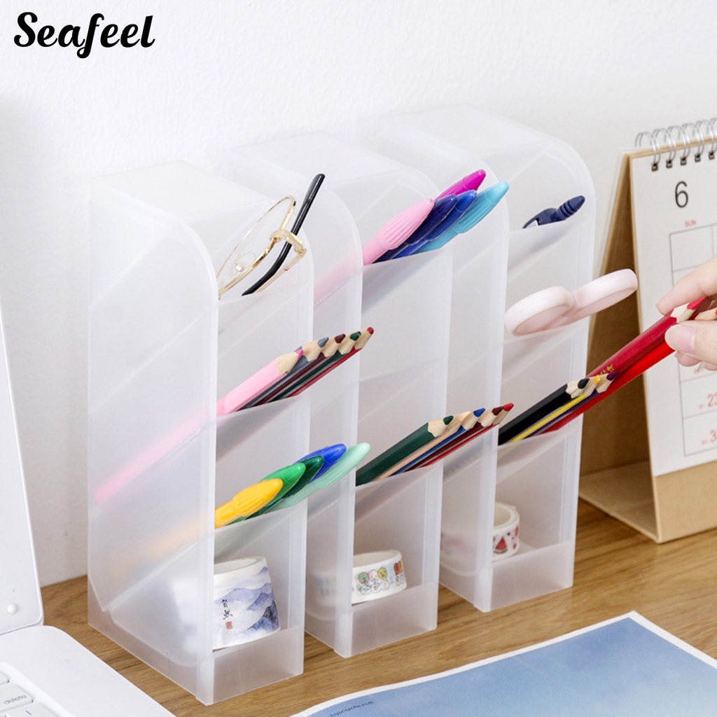 Hộp Đựng Bút 4 Ngăn Trong Suốt Sức Chứa Lớn Sắp Xếp Gọn Gàng Cho Văn Phòng Trường Học