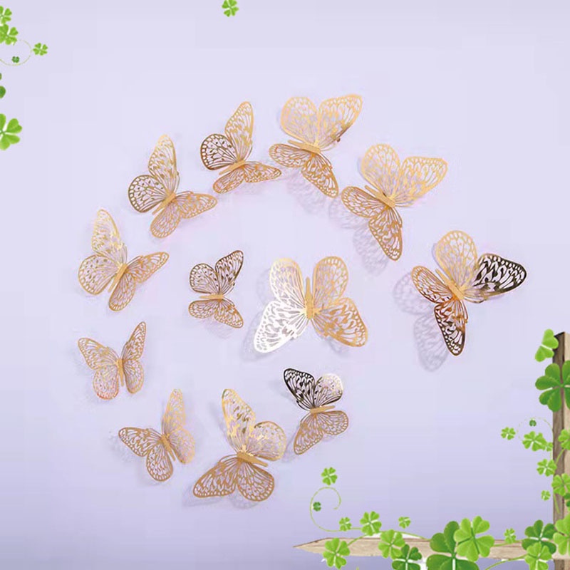 12 Cái ❥ ❈ Miếng Dán Tường Bướm Đen Trắng Trang Trí Phòng Khách Bướm Cưới Trẻ Em Trang Trí Phòng Tủ Lạnh Miếng Dán