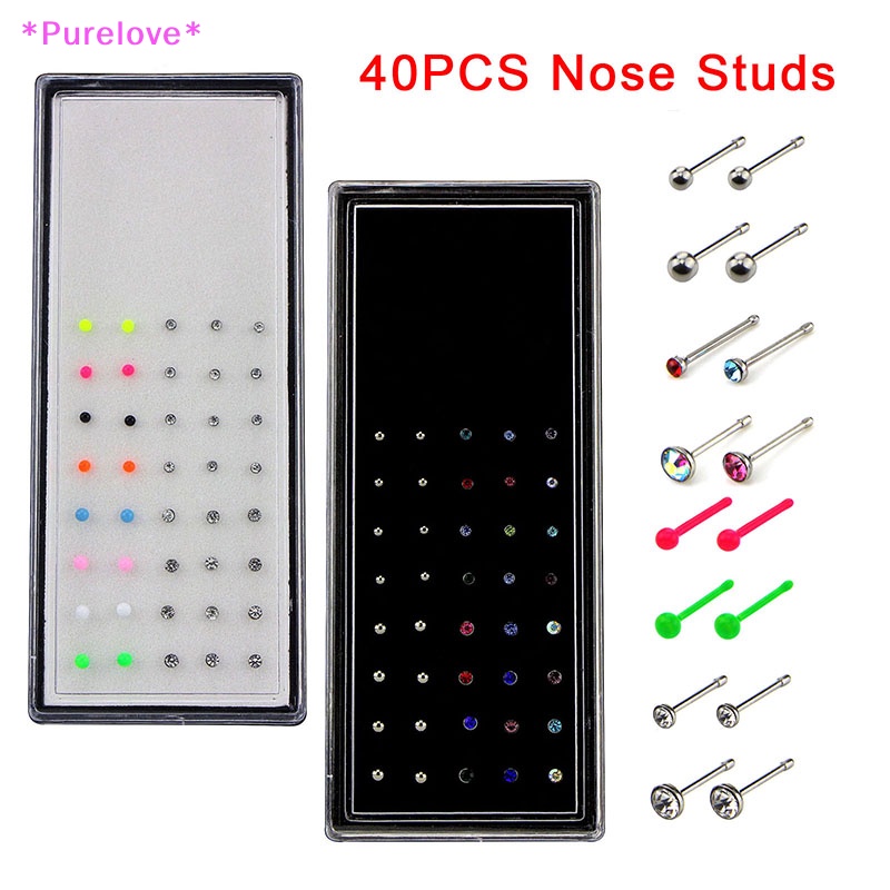 Set 40 Khuyên Mũi Bằng Thép Không Gỉ Đính Đá Cá Tính Thời Trang Mới