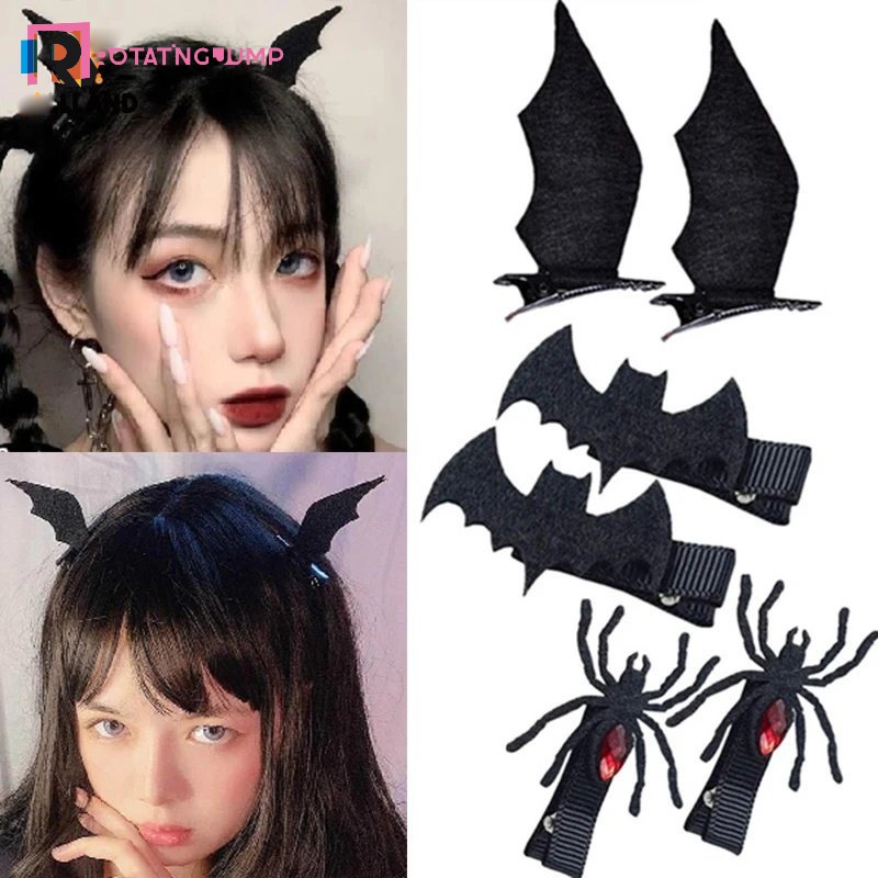 Set 2 Kẹp Tóc Hình Cánh Dơi Đen Hóa Trang Halloween Độc Đáo