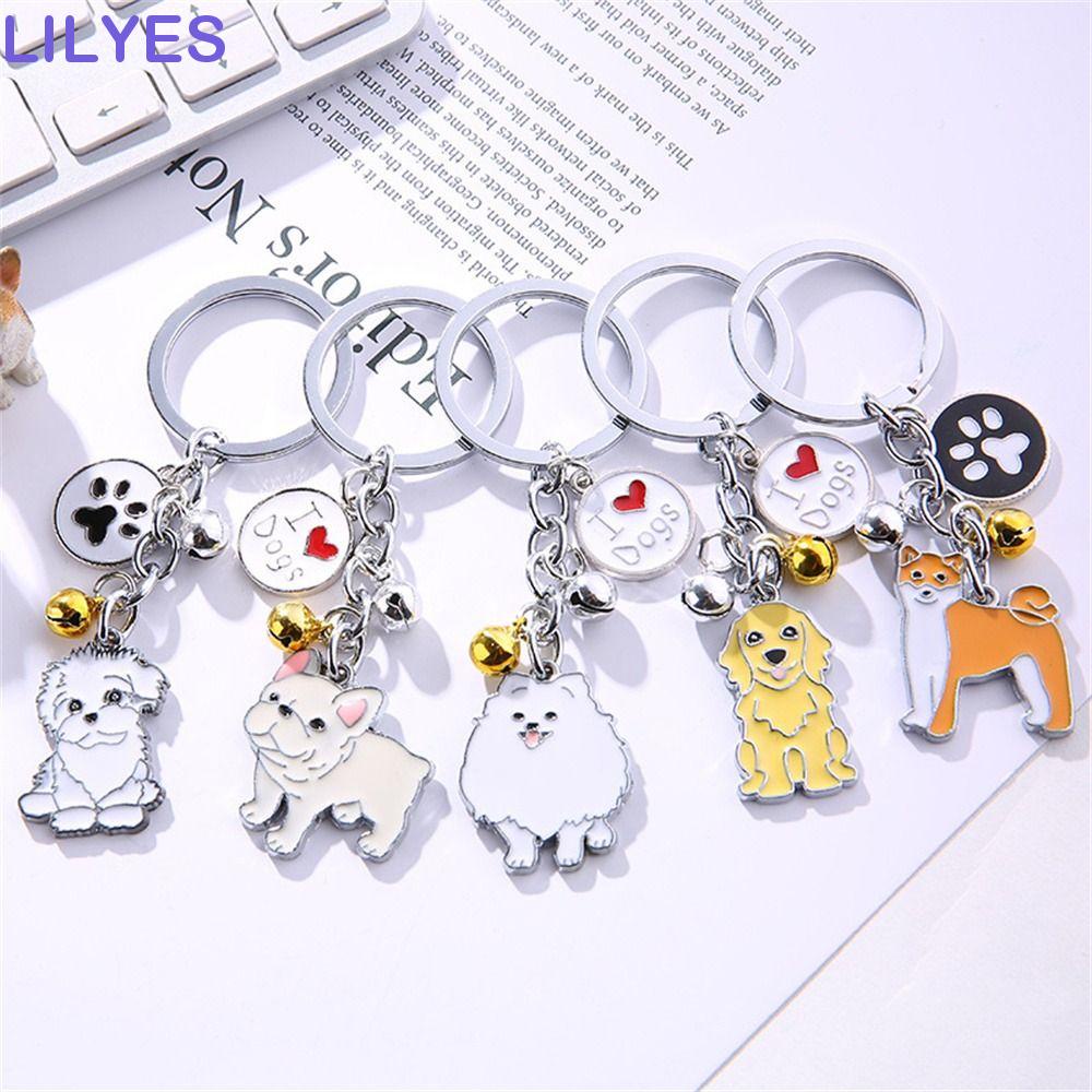 Lilyes Móc Khóa Thú Cưng Husky Tráng Men Maltese Chuông Động Vật Thời Trang