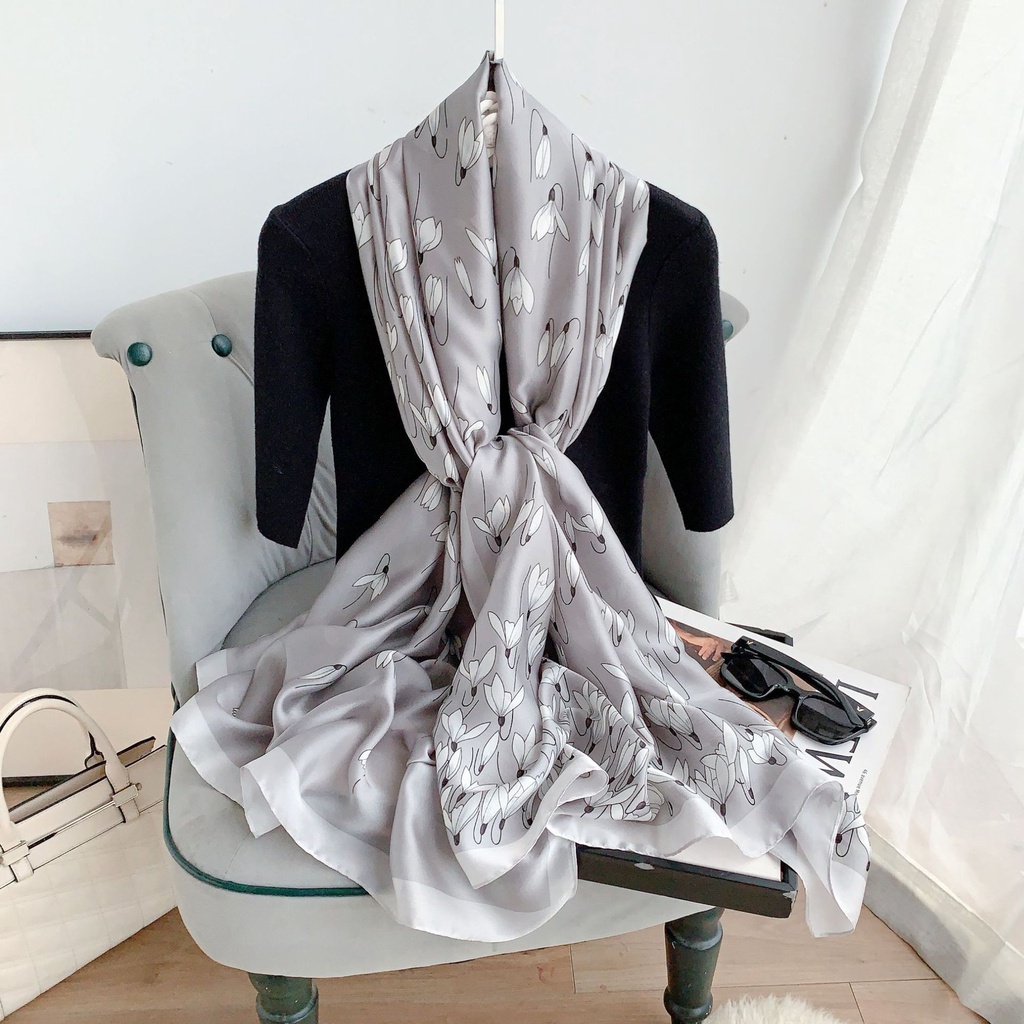 Khăn Choàng Lụa Dáng Dài Thời Trang Xuân Thu Phong Cách Hàn Quốc Cho Nữ