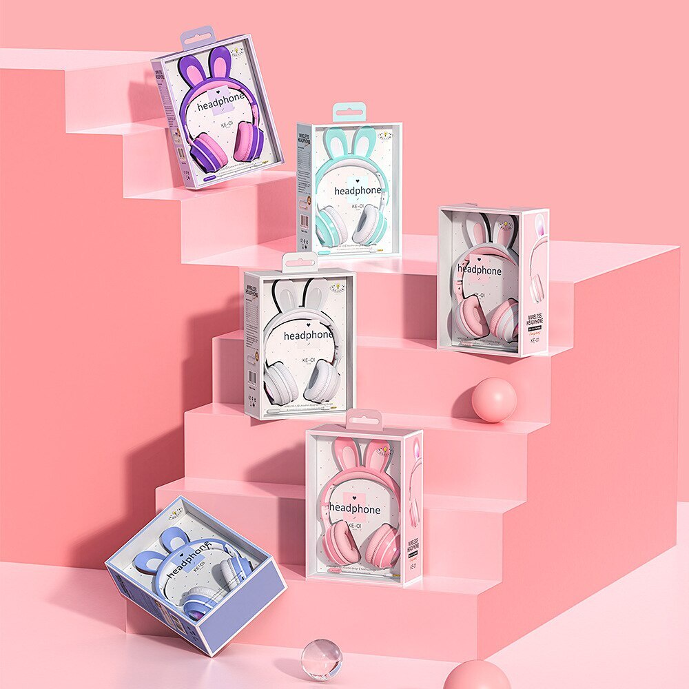 Tai Nghe Chụp Tai Bluetooth Không Dây Tích Hợp Mic Hình Tai Thỏ Dễ Thương