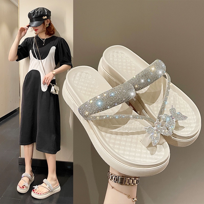 Dép Sandal Mũi Tròn Đế Dày Đính Đá Thời Trang Mùa Hè Hàn Quốc 2023 AA4462