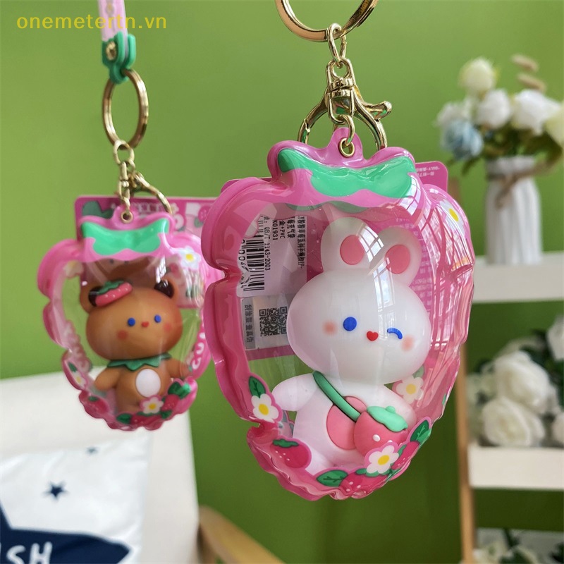Móc Khóa Bơm Hơi Hình Thỏ Trắng / Dâu Tây Dễ Thương Cho Cặp Đôi