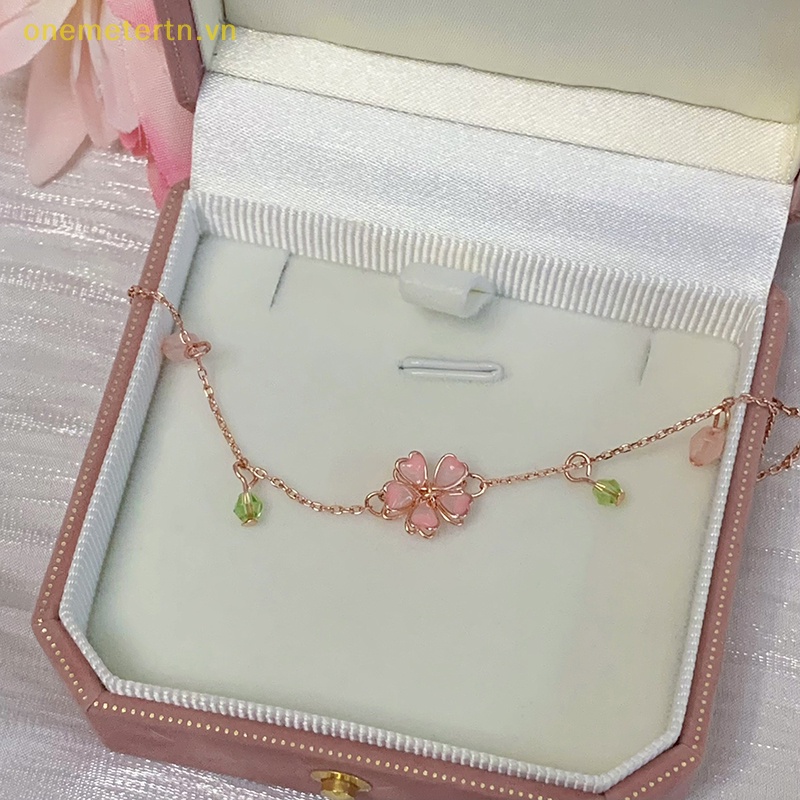 Vòng Cổ Choker Đính Đá Zircon Hình Hoa Anh Đào Hồng Lãng Mạn Phong Cách Hàn Quốc Dành Cho Nữ