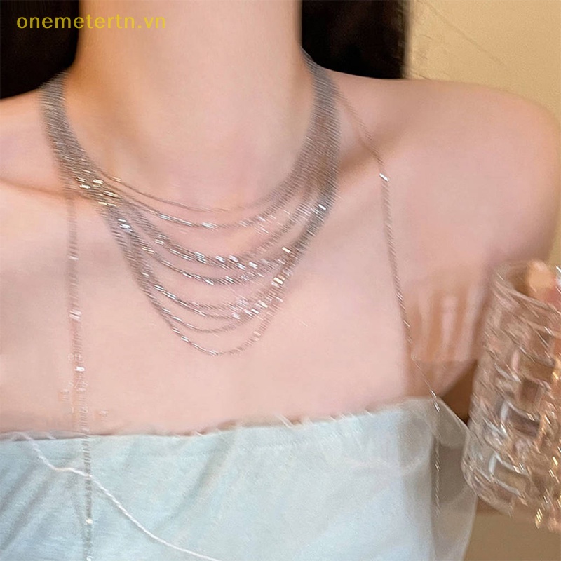Vòng cổ Nhiều Lớp Bằng Hợp Kim Màu Bạc Thời Trang Dành Cho Nữ