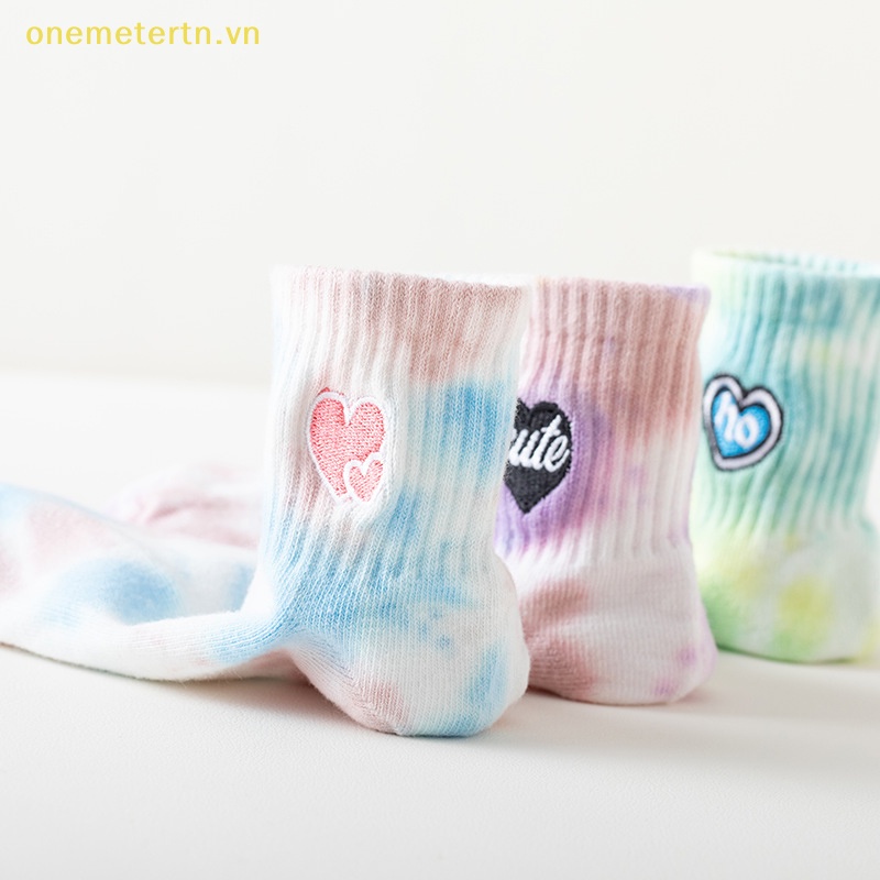 Vớ Cotton Thoáng Khí Màu Nhuộm Thêu Họa Tiết Trái Tim Phong Cách Hàn Quốc Thời Trang Cho Nữ
