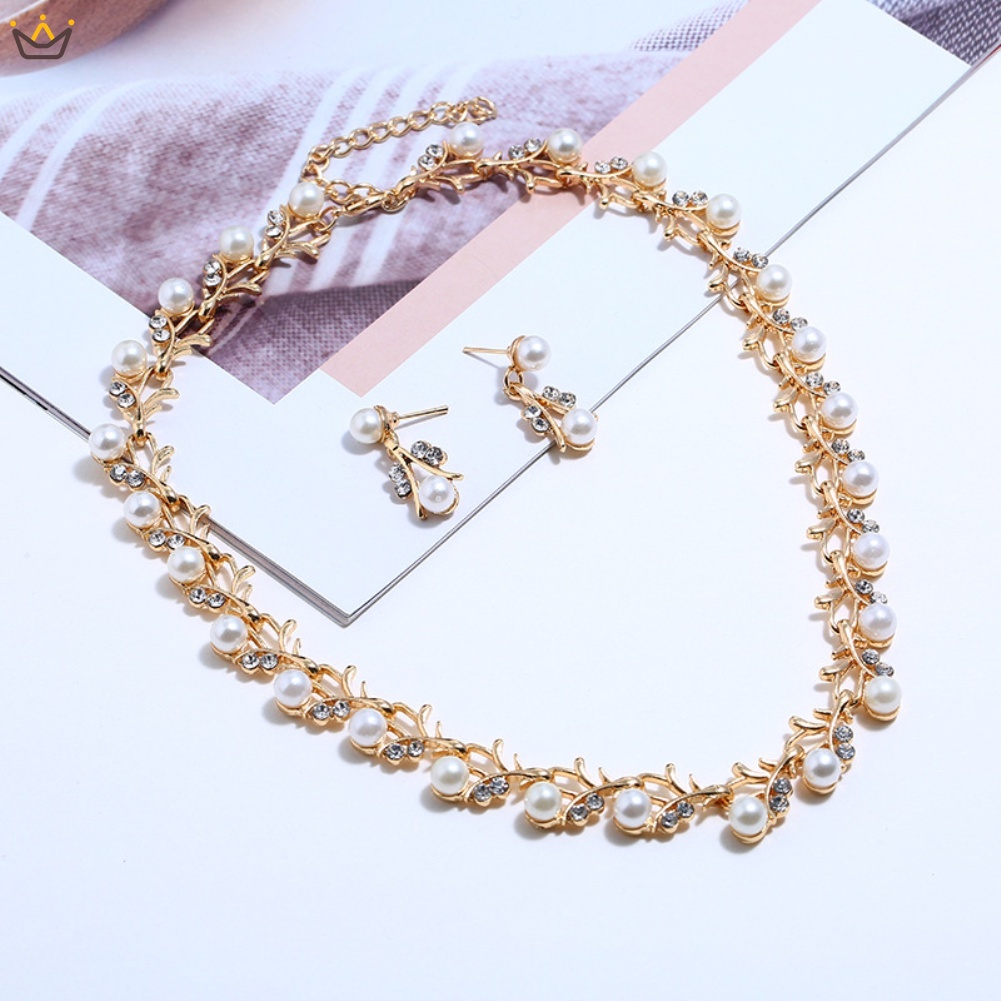 Bộ Vòng cổ + Bông Tai Đính Ngọc Trai Sang Trọng Cho Nữ