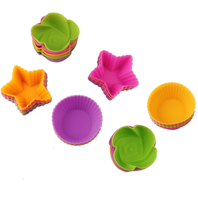 Khuôn Silicone Tròn Dày 7cm Dùng Làm Bánh Cupcake / Pudding / Cupcake Hình Ngôi Sao / Hoa Hồng