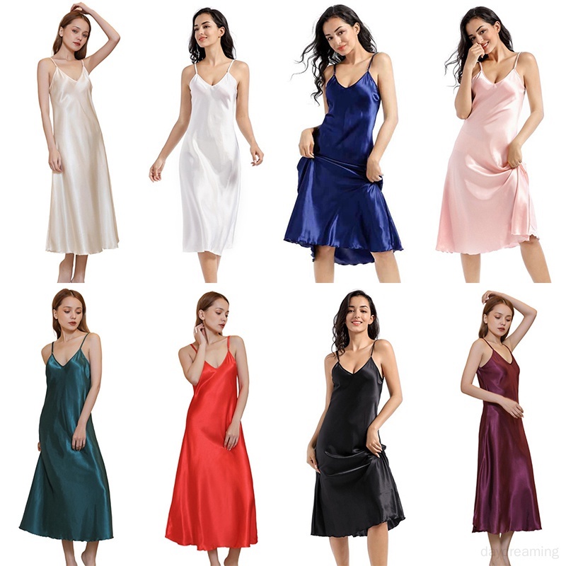 Đầm Ngủ Hai Dây Màu Trơn Phong Cách Mỹ Thời Trang Cho Nữ