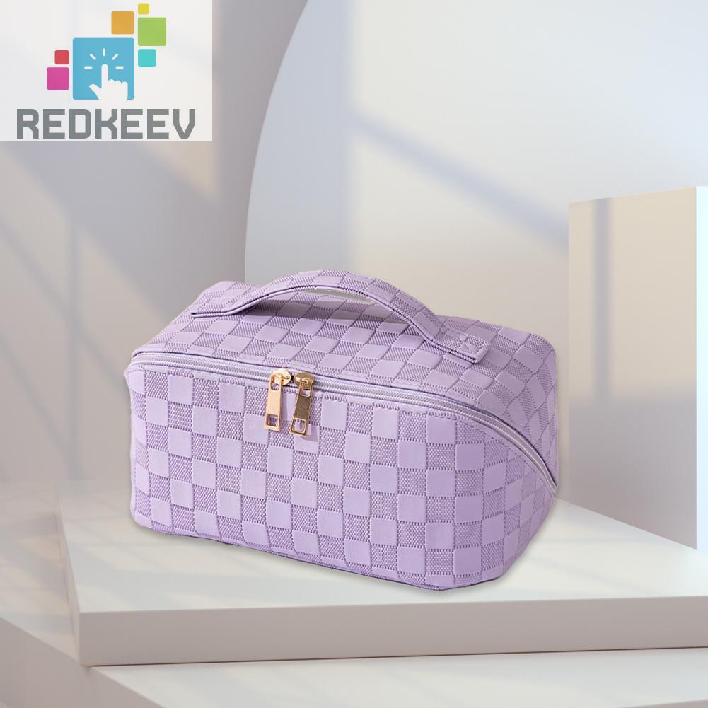 Túi Đựng Mỹ Phẩm Bằng Da PU Sức Chứa Lớn Họa Tiết Kẻ Sọc Thời Trang Mùa Hè Cho