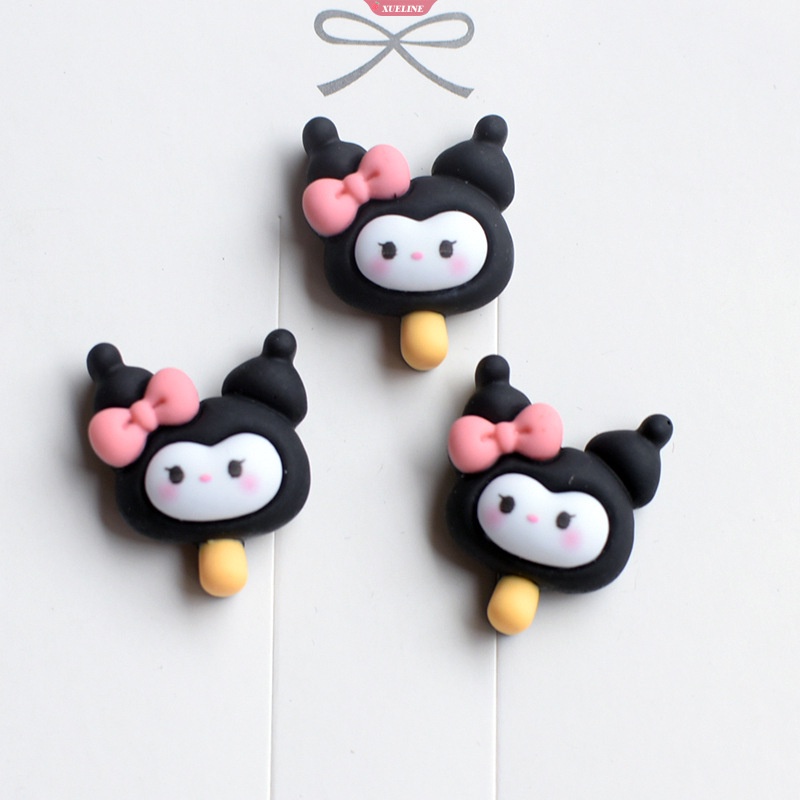 Set 10 Phụ Kiện Kẹp Tóc Hình Kem Kuromi Màu Đen DIY Bằng Nhựa Resin