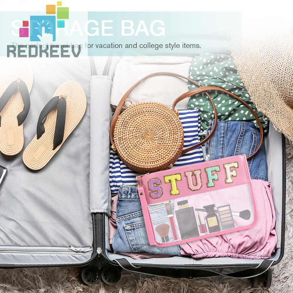 Túi Đựng Mỹ Phẩm Bằng PVC Chenille Trong Suốt In Chữ Có Khóa Kéo Tiện Dụng Mang Theo Du Lịch