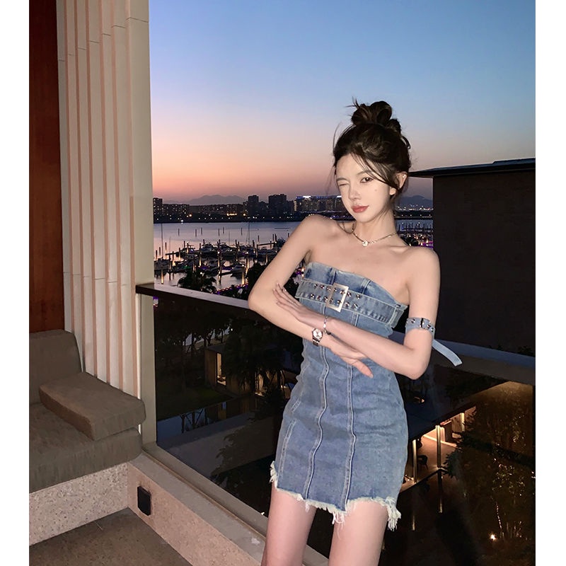 Áo Ngực Denim Mỏng Không Gọng Màu Trơn Kiểu Mỹ Quấn Hông Và Quấn Eo Dành Cho Bạn Nữ Sh