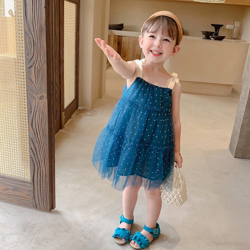 Đầm Hai Dây Họa Tiết Chấm Bi Đơn Giản Thời Trang Mùa Hè Dành Cho Bé Gái