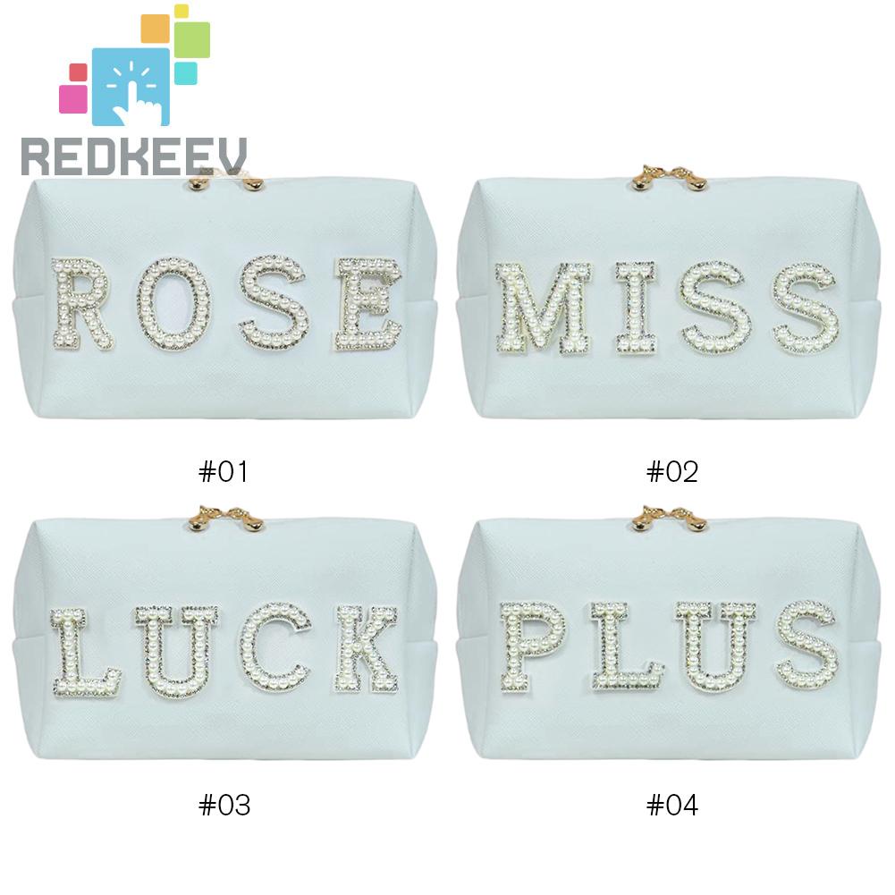 Túi Đựng Mỹ Phẩm Bằng Da PU In Chữ Nhỏ Gọn Tiện Dụng Mang Theo Du Lịch