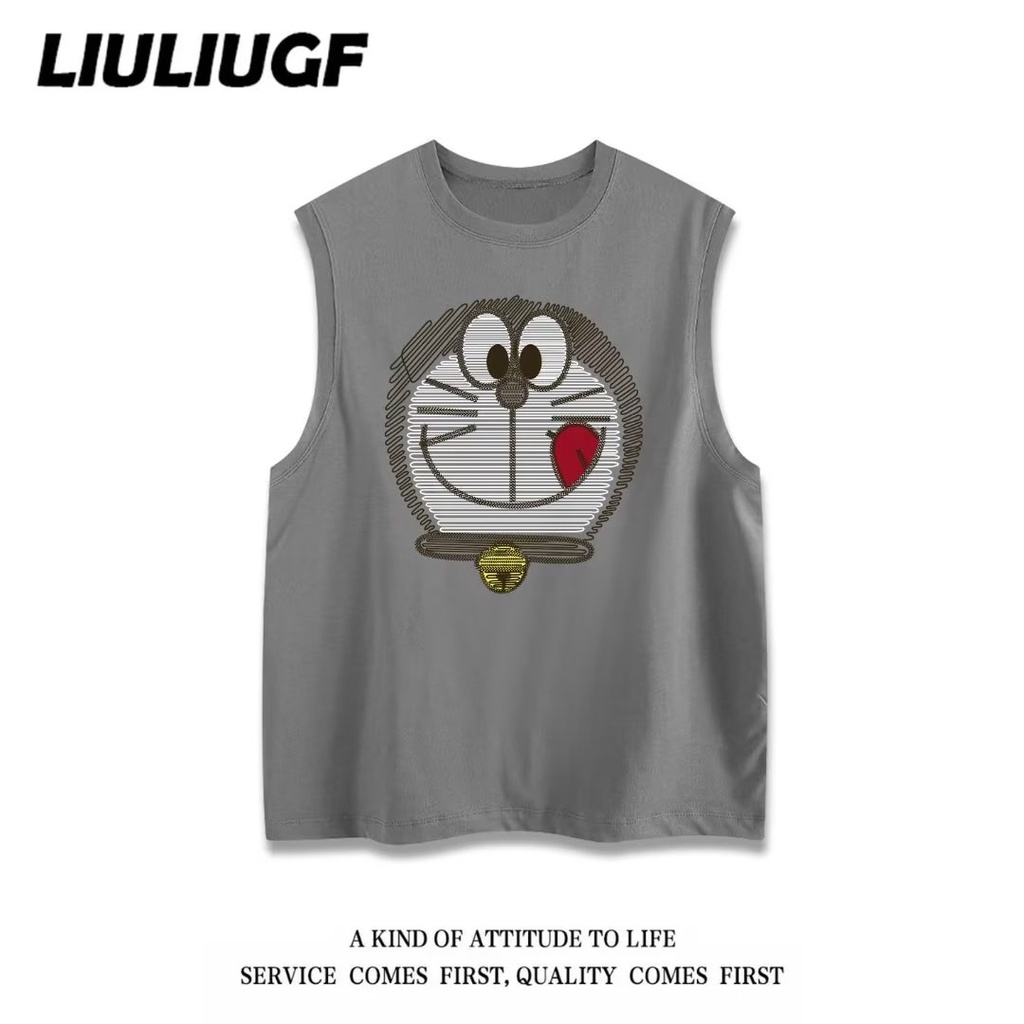 Áo Thun Sát Nách Cổ Tròn Dáng Rộng In Hình Doraemon Dễ Thương Kiểu Nhật Bản Thời Trang Mùa Hè Cho Cặp Đôi Cỡ Lớn M-5XL