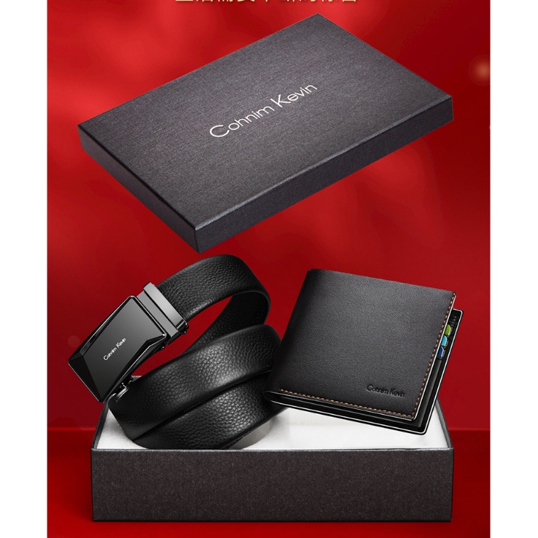 Combo ví thắt lưng nam cao cấp và ví da nam LEANO da bò nguyên tấm