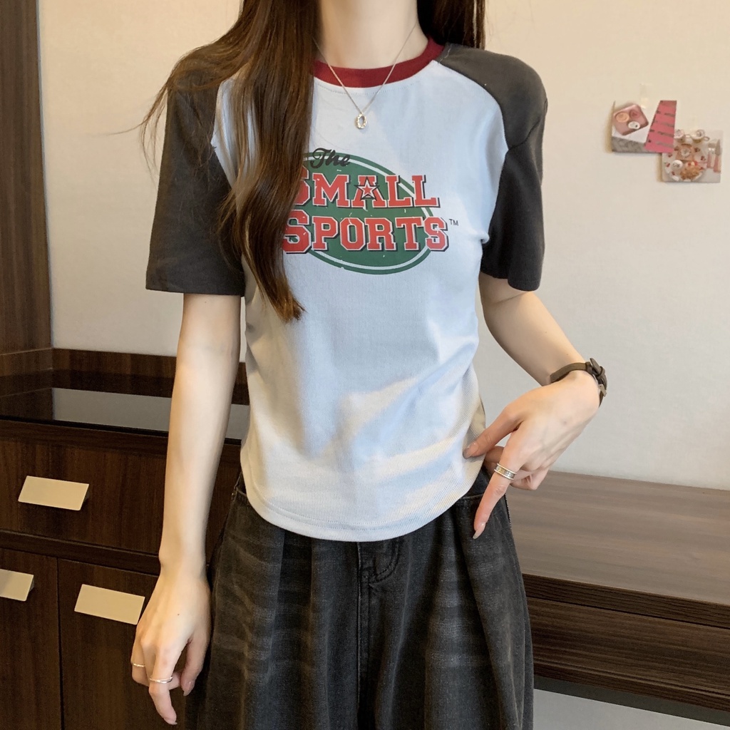 Hiixivi Áo Croptop Tay Ngắn Dáng Ôm In Họa Tiết Phong Cách Hàn Quốc Thời Trang Cho Nữ