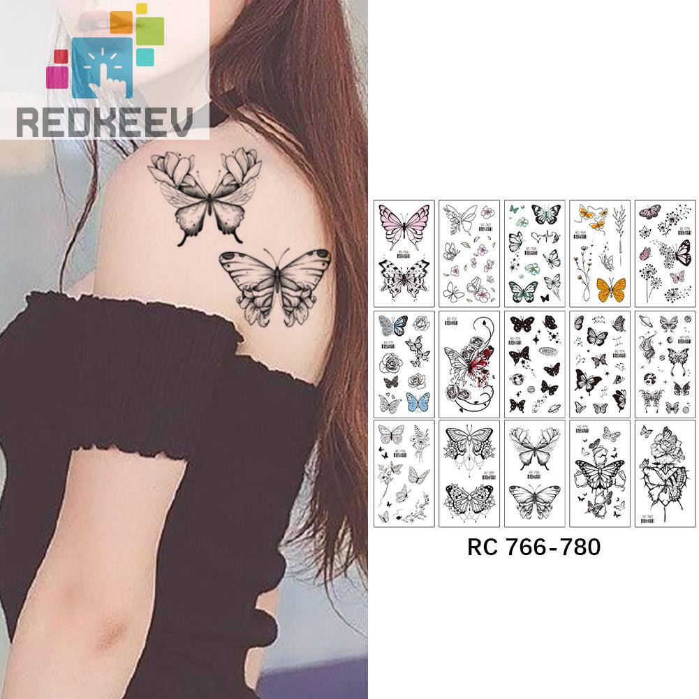 Set 15 Hình Xăm Dán 3D Chống Nước Hình Bướm Màu Trắng Đen Dành Cho Nam Và Nữ