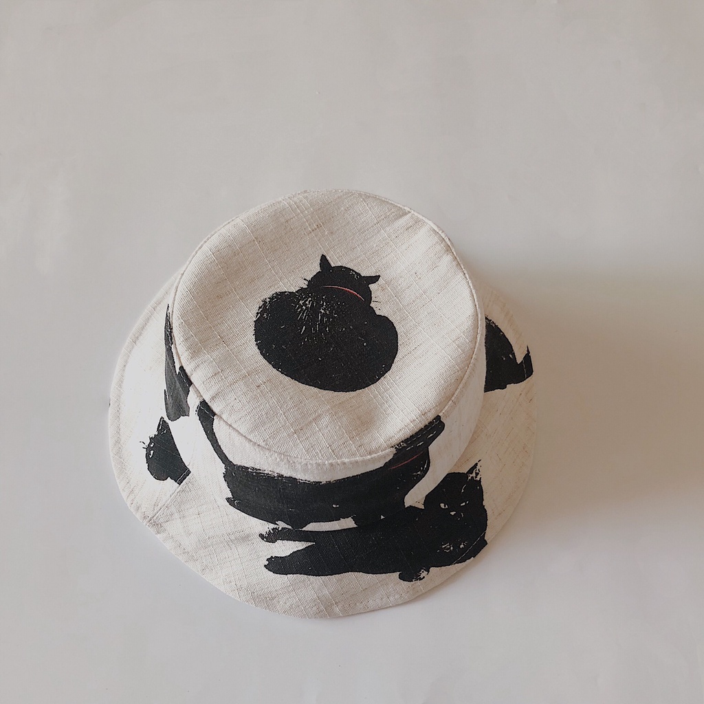 Nón Tai Bèo Vải Lanh Chống Nắng In Hình Mèo Graffiti Thời Trang Nhật Hàn Dễ Phối Đồ Cho Nam Và Nữ