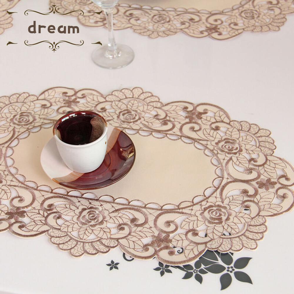 【DREAMLIFE】Tablecloth White Lace Table Cloth Floral Tablecloth Satin Fabric Home decoration