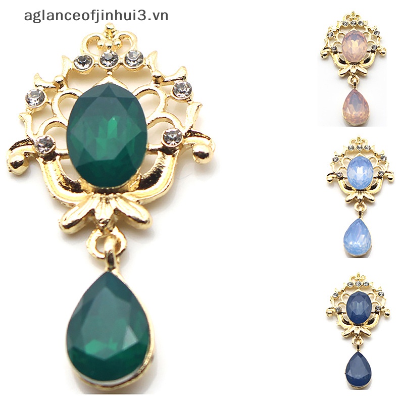 ~ Afhvn ~ Phụ Kiện Cài Tóc Mặt Đá Pha Lê Giọt Nước Hợp Kim Màu Vàng Trang Trí Lưng Phẳng Vintage