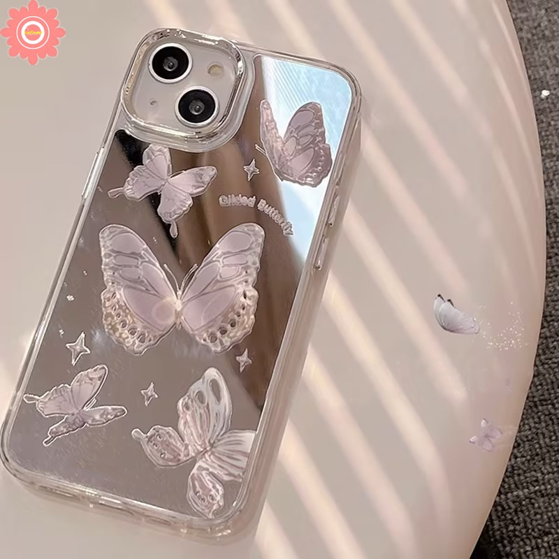 Ốp Điện Thoại Acrylic Tráng Gương Hình Bướm Cho IPhone 11 13 12 14 Pro Max 14Pro 11Pro Max