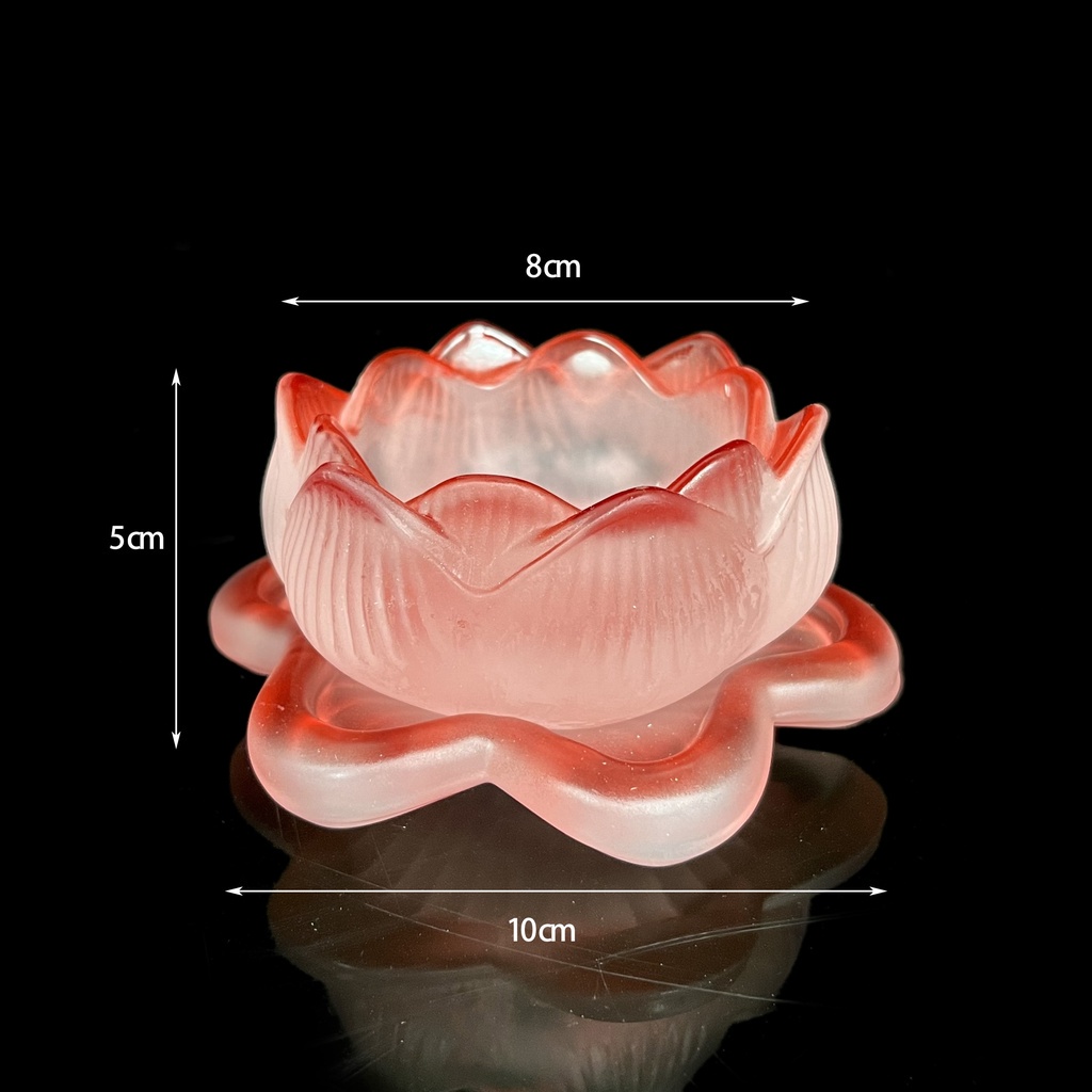 Chân đèn cầy Đựng nến tealight hoa sen thủy tinh lưu li nhiều màu - Đồ Thờ Vạn Phúc