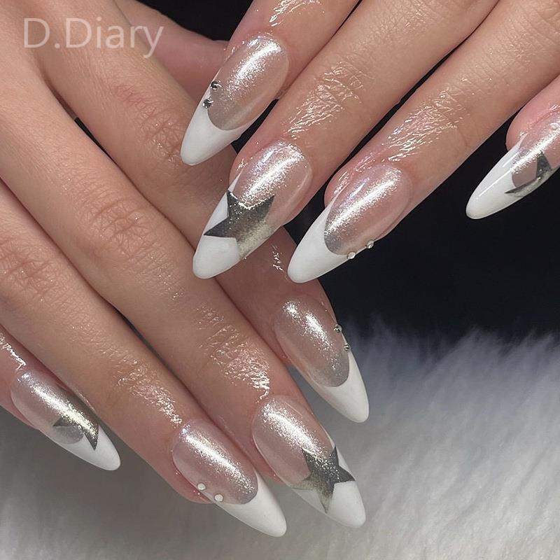 Bộ 24 Móng Tay Giả Hình Ngôi Sao Năm Cánh Đính Đá Trang Trí Móng Tay Nghệ Thuật