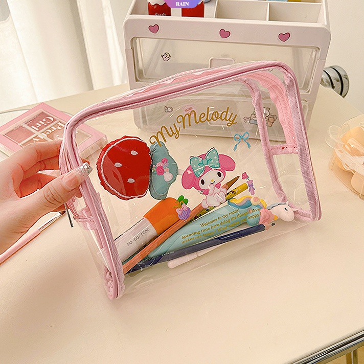 Túi Đựng Đồ Trang Điểm Bằng PVC Trong Suốt Chống Nước In Hình Cinnamoroll Hello Kitty Kuromi My Melody Cho Nữ