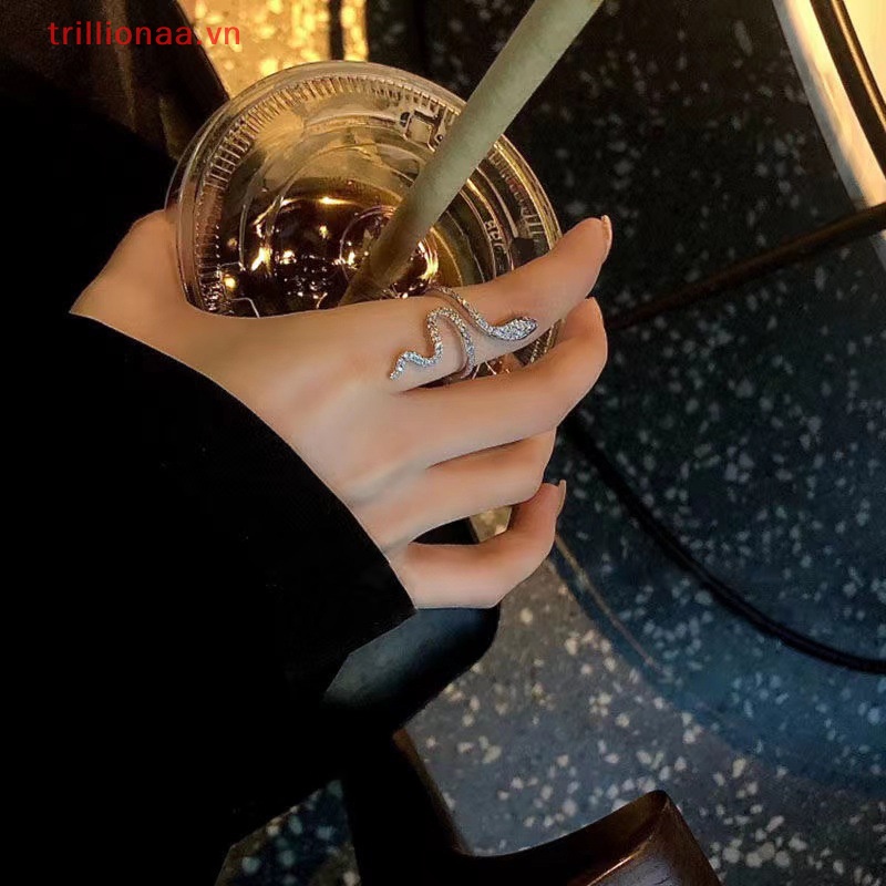 Nhẫn Hở Hình Rắn Đính Đá Pha Lê Phong Cách Gothic Punk Cổ Điển Thời Trang Cho Nam Và Nữ