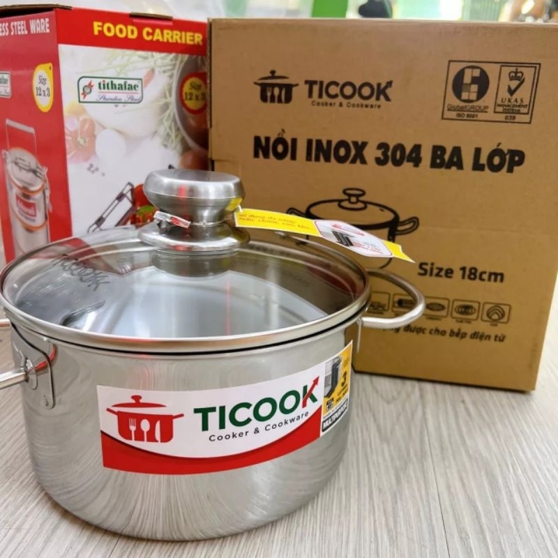 Nồi inox 304 3 lớp nắp kính đáy từ TiCook - nồi inox 304 - Nồi inoxticook
