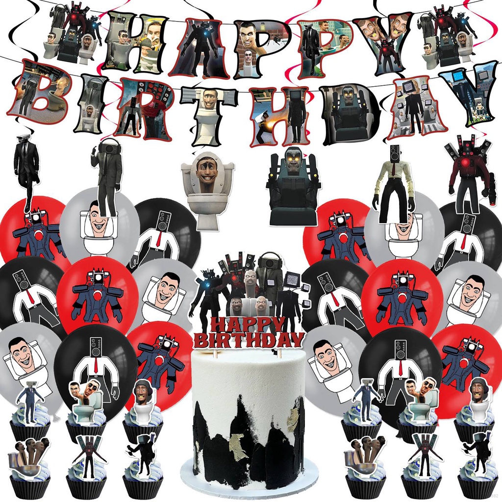 Mới Bộ Bong Bóng Trang Trí Tiệc Sinh Nhật Chủ Đề Skibidi Cho Bé